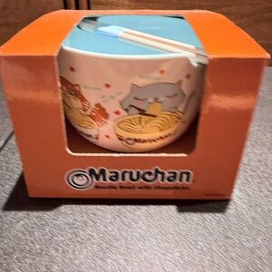 Rare Maruchan Kawaii Cats Ramen Noodle ceramic bowl gift set reusable chopsticks